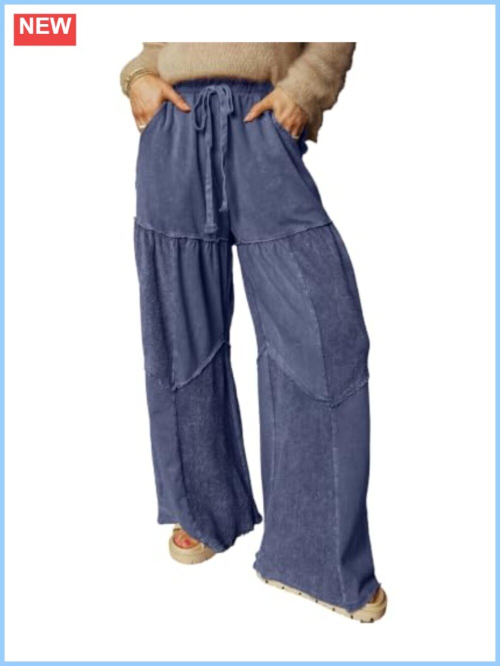Wide Leg Palazzo Pants High Waist Drawstring Lounge Women Pockets Casual